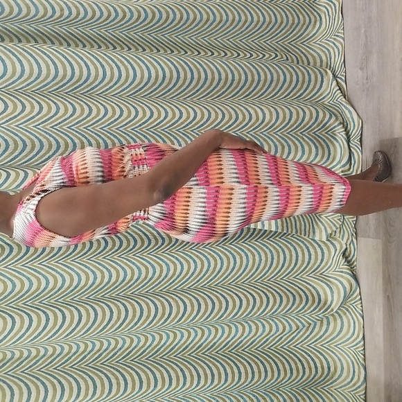 Worthington Dress Midi Dressy Knee Length Striped Pink Black Stretch White Work - Picture 4 of 4